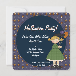 Prim Halloween Kid's Party Invitation Girl 4