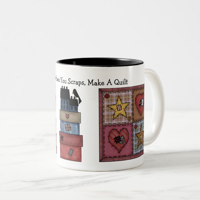 Prim Quilt Patchwork Two-Tone Coffee Mug (Front Right)