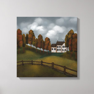 Prim Saltbox House Trees and Hills Canvas Print