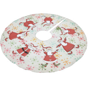 Prim Santas on Colourful Snowflakes Tree Skirt