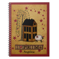 Prim Sheep and Saltbox Custom Spiral Notebook