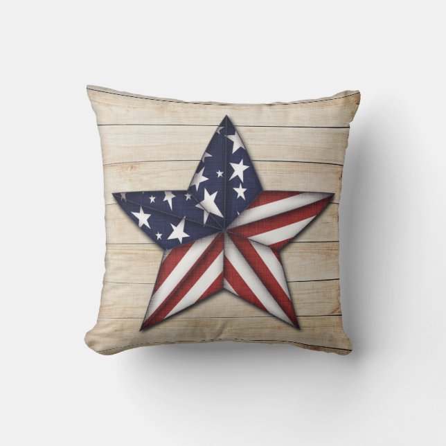 Prim Star on Wood, Americana Throw Pillow (Front)