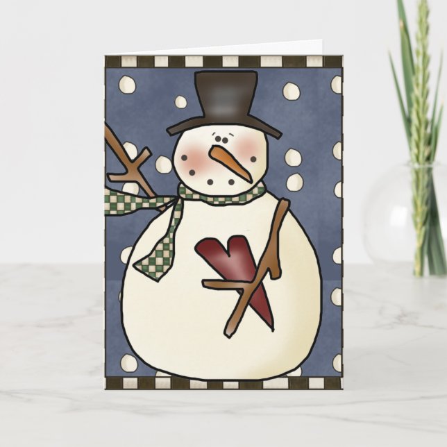 Prim Winter Snowman Greeting Card design2 (Front)