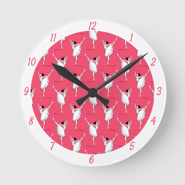 Prima Ballerina Ballet Dancer Pink & White Round Clock (Front)