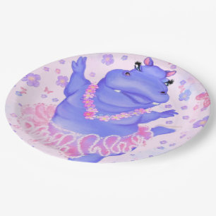 Prima Ballerina Hippo - Add Your Name / Text Paper Plate