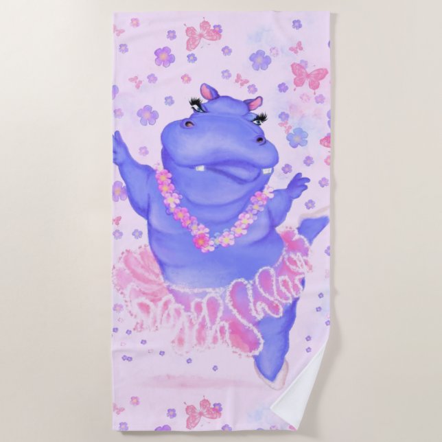 Prima Ballerina Hippo - Happy Dancer Beach Towel (Front)