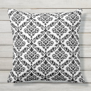 Prima Damask Pattern Black on White Cushion