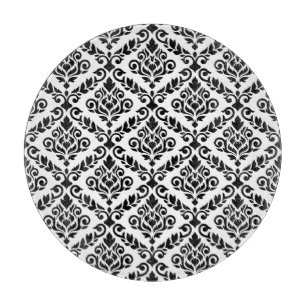 Prima Damask Pattern Black on White Cutting Board