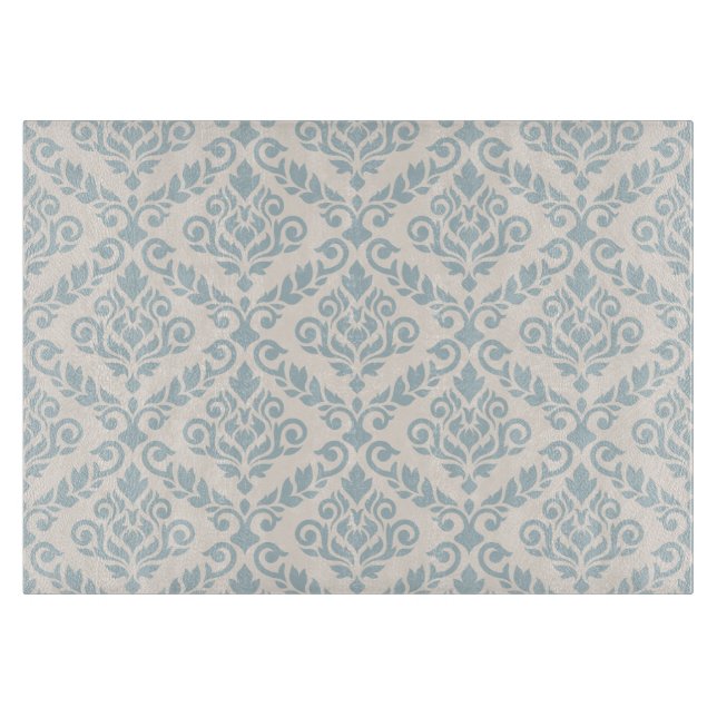 Prima Damask Pattern Blue on Cream Cutting Board (Front)