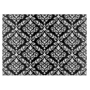 Prima Damask Pattern White on Black Cutting Board