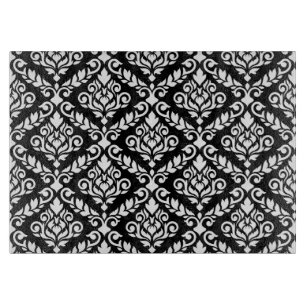 Prima Damask Pattern White on Black Cutting Board