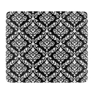 Prima Damask Pattern White on Black Cutting Board