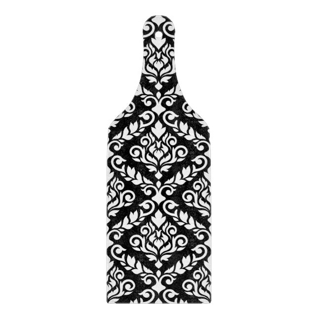 Prima Damask Pattern White on Black Cutting Board (Front)