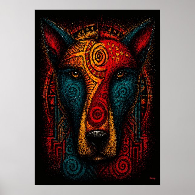Primal Dog Totem Abstract Art – Expressionist Poster (Front)