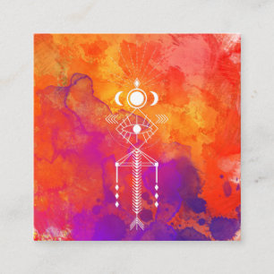 *~* Primal Tribal Orange Purple Reiki Aztec Shaman Square Business Card