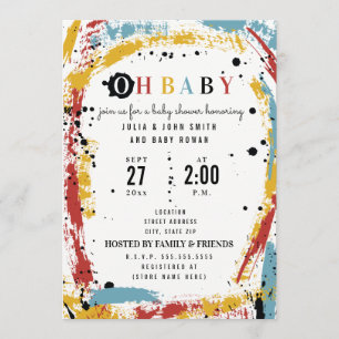 Primary Brushstroke Abstract Unisex Oh Baby Shower Invitation