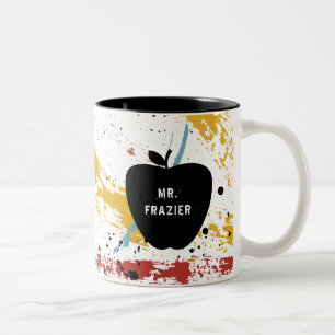 Primary Brushstrokes Abstract Art Teacher Apple Two-Tone Coffee Mug