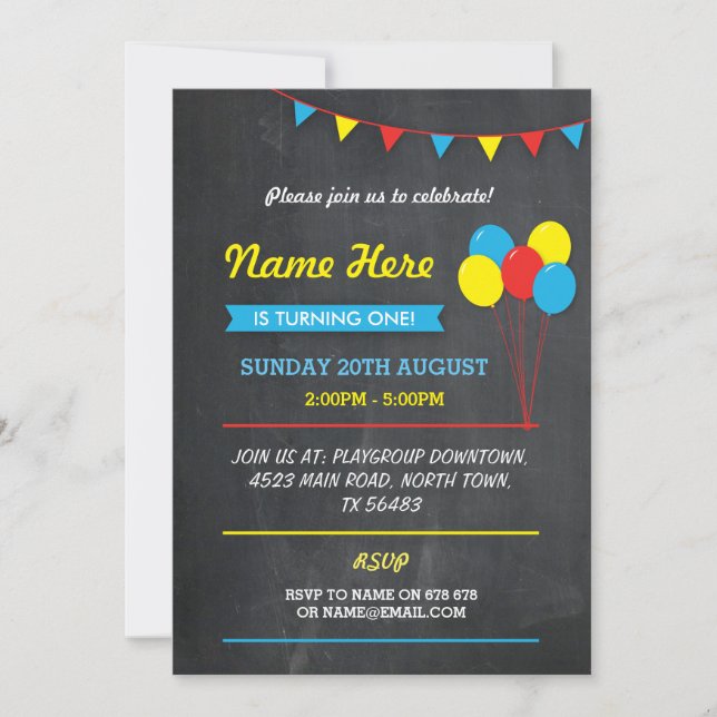 Primary Color Birthday Girls Boys Colour Invite (Front)