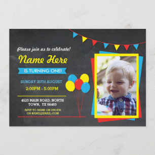 Primary Color Birthday Girls Boys Photo Invite