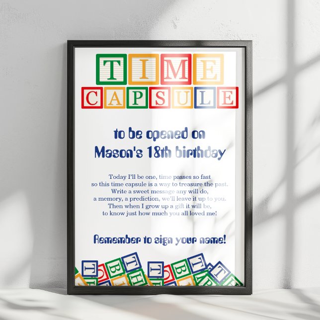 Primary Colors Blocks Time Capsule 1st Birthday Poster (Creator Uploaded)
