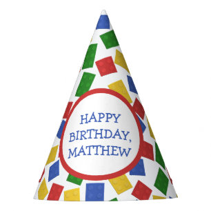 Primary Colors Toy Building Bricks Pattern Print Party Hat