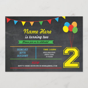 Primary Colour Birthday Girls Boys 2nd two Invite