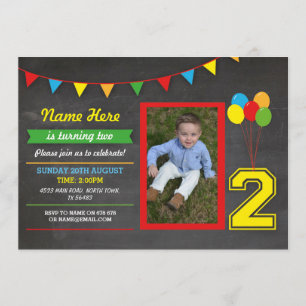 Primary Colour Birthday Girls Boys 2nd Two Photo Invitation