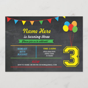Primary Colour Birthday Girls Boys 3rd three Invit Invitation