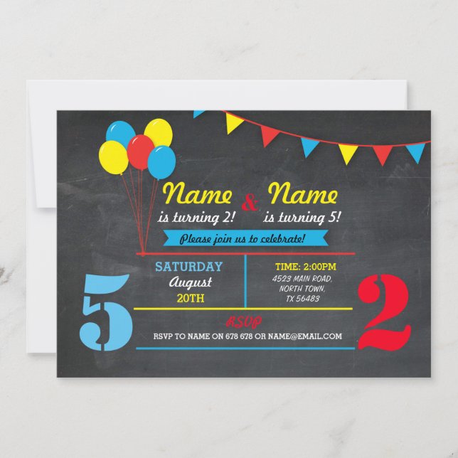 Primary Colour Birthday Girls Boys ANY AGE Invite (Front)