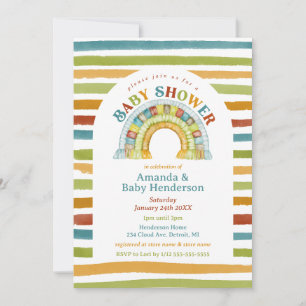 Primary Colour Boy Boho Rainbow Baby Shower Invitation