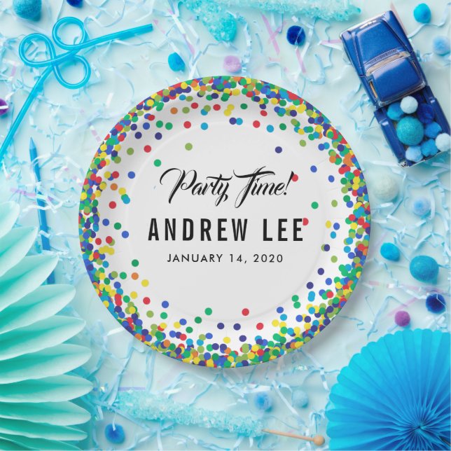 Primary colour confetti sprinkles birthday party paper plate (Party)