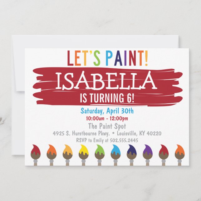 Primary Colour Painting Birthday Party Invitation (Front)