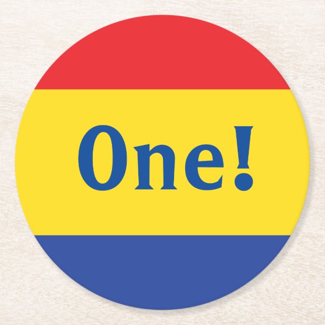 Primary Colours Birthday Party Round Paper Coaster (Front)