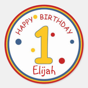 Primary Colours Happy Birthday Number 1 Classic Round Sticker