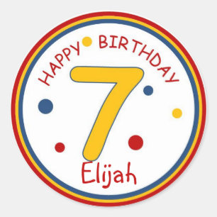 Primary Colours Happy Birthday Number 7 Classic Round Sticker
