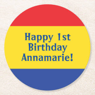 Primary Colours Kid's Birthday Party Round Paper Coaster