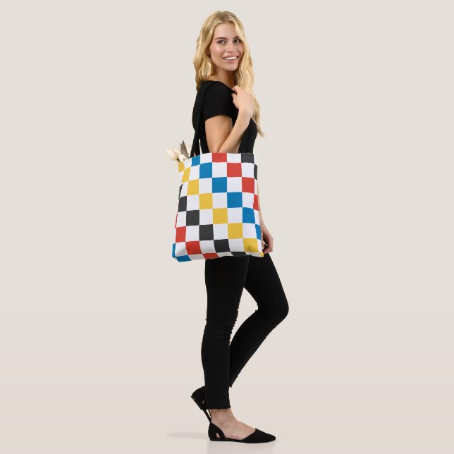 Primary Colours Patchwork Grid Tote Bag (On Model)