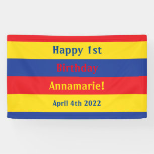 Primary Colours Red Yellow Blue 1st Birthday Party Banner