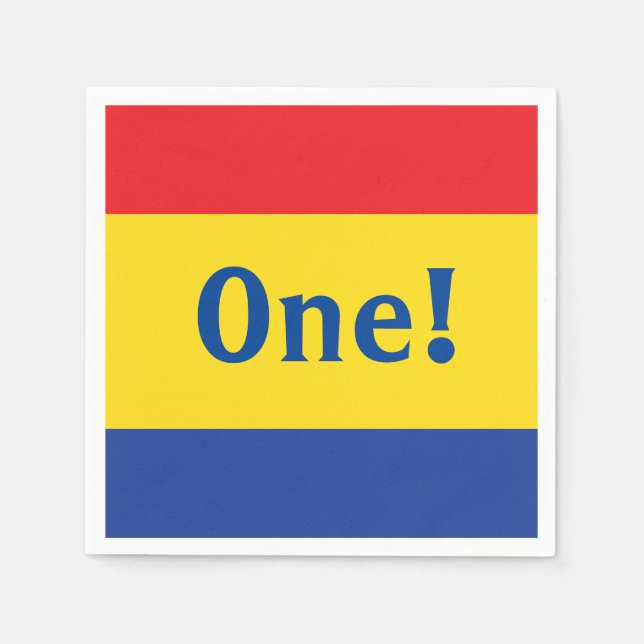 Primary Colours Red Yellow Blue 1st Birthday Party Napkin (Front)