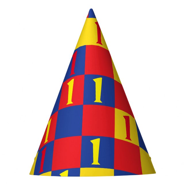 Primary Colours Red Yellow Blue 1st Birthday Party Party Hat (Front)