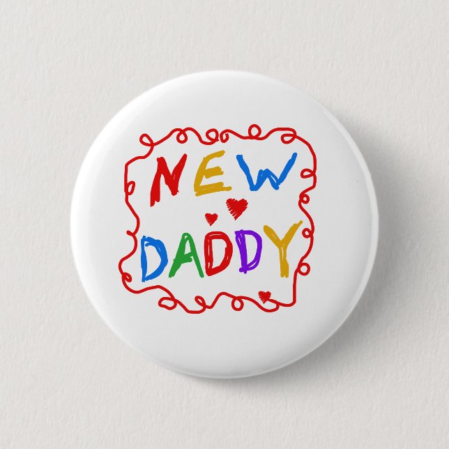 Primary Colours Text New Daddy 6 Cm Round Badge (Front)