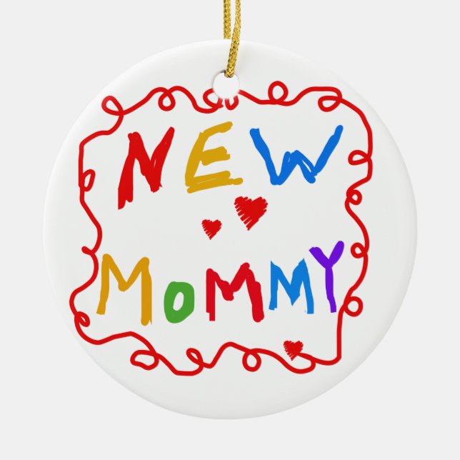 Primary Colours Text New Mummy Gifts Ceramic Tree Decoration (Front)
