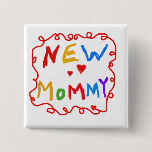 Primary Colours Text New Mummy Tshirts 15 Cm Square Badge