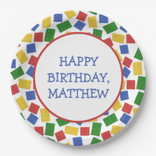 Primary Colours Toy Building Bricks Birthday Party Paper Plate