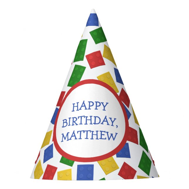 Primary Colours Toy Building Bricks Pattern Print Party Hat (Front)