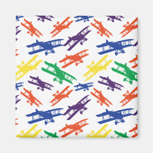 Primary Colours Vintage Biplane Aeroplane Pattern Magnet