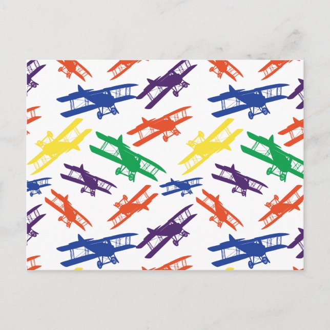 Primary Colours Vintage Biplane Aeroplane Pattern Postcard (Front)
