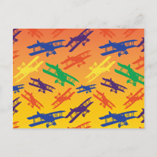Primary Colours Vintage Biplane Aeroplane Pattern Postcard