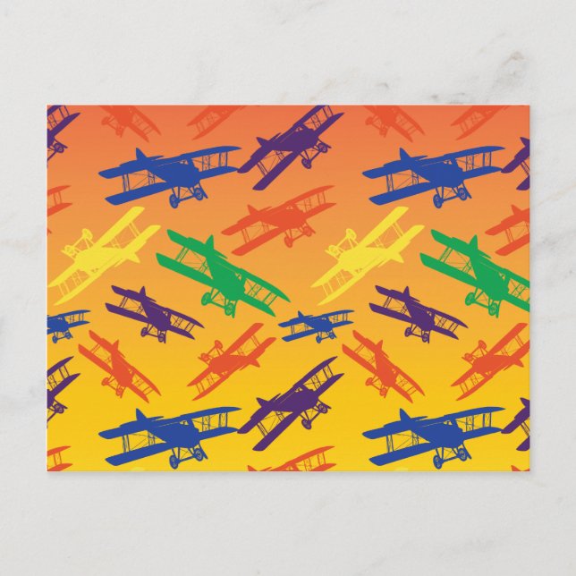 Primary Colours Vintage Biplane Aeroplane Pattern Postcard (Front)