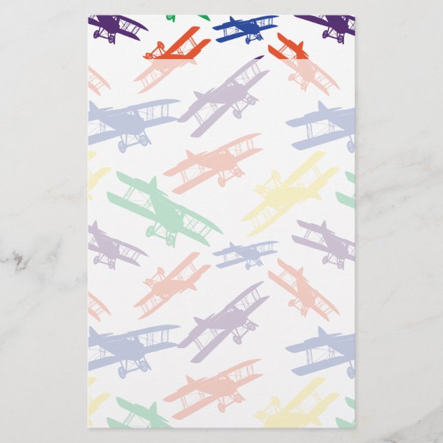 Primary Colours Vintage Biplane Aeroplane Pattern Stationery (Front)